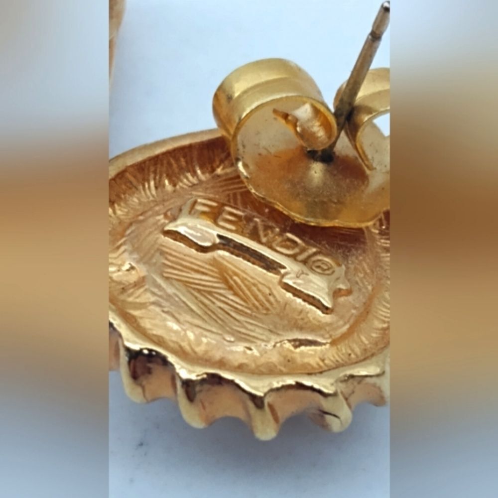 Fendi Pearl Gold Tone Vintage Pierced Earrings - Picture 9 of 13